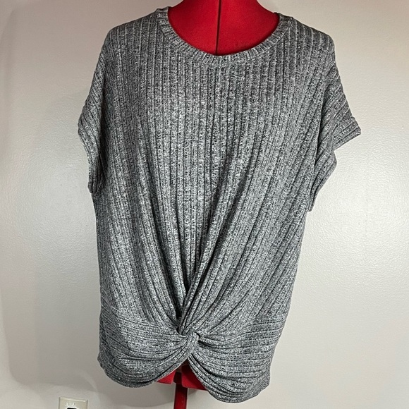 Pleione Twisted Front Grey Ribbed Tee Shirt Sz S - Picture 1 of 6